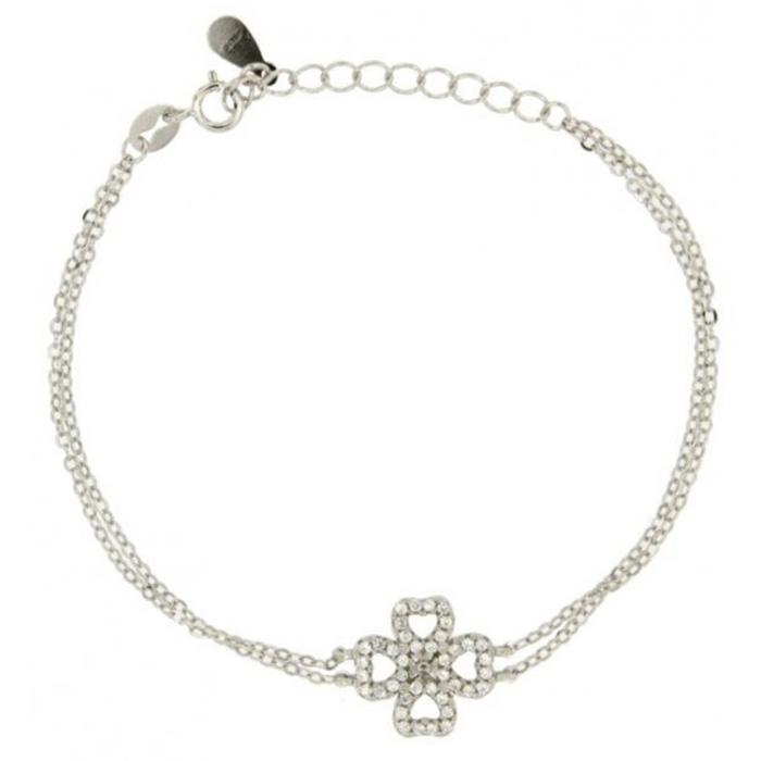 Bracciale forzatina con quadrifoglio centrale in argento 925 rodiato