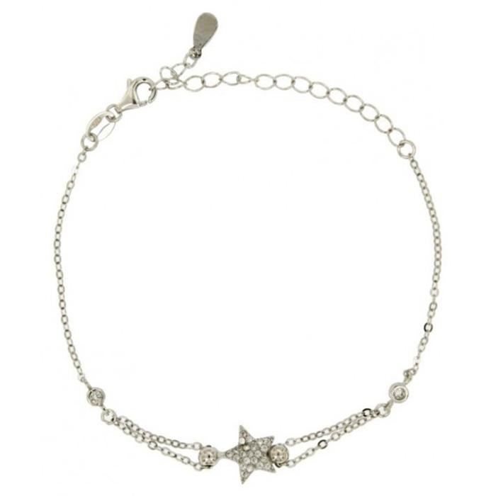 Bracciale forzatina con stella centrale in argento 925 rodiato con zirconi bianchi