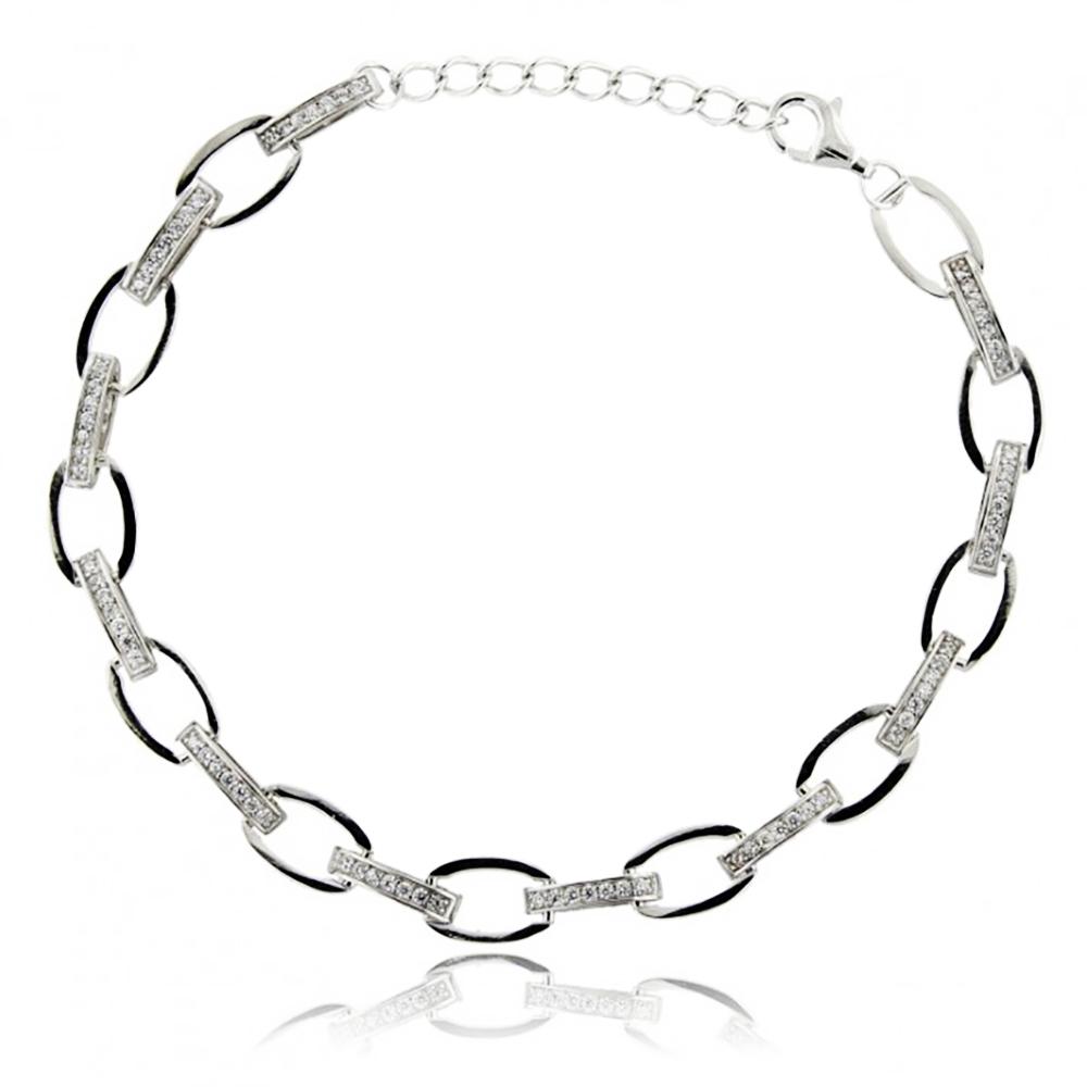 Bracciale donna forzatina in argento 925 rodiato mm 10x6,5 con zirconi bianchi cm 17/20