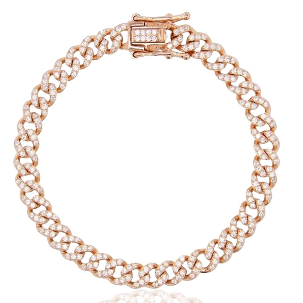 Bracciale groumette mm 6 in argento 925 rosato con zirconi bianchi cm 19