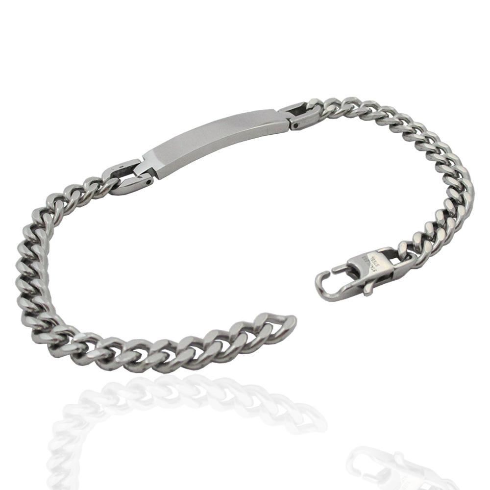 Bracciale unisex con targa mm 6 con catena grumetta in acciaio inossidabile 316l cm 21 -incisione gratis-