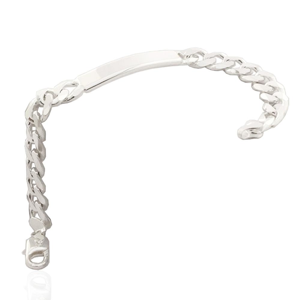 Bracciale unisex maglia grumetta con targa mm 8x3 in argento massiccio 925 cm 21 da personalizzare
