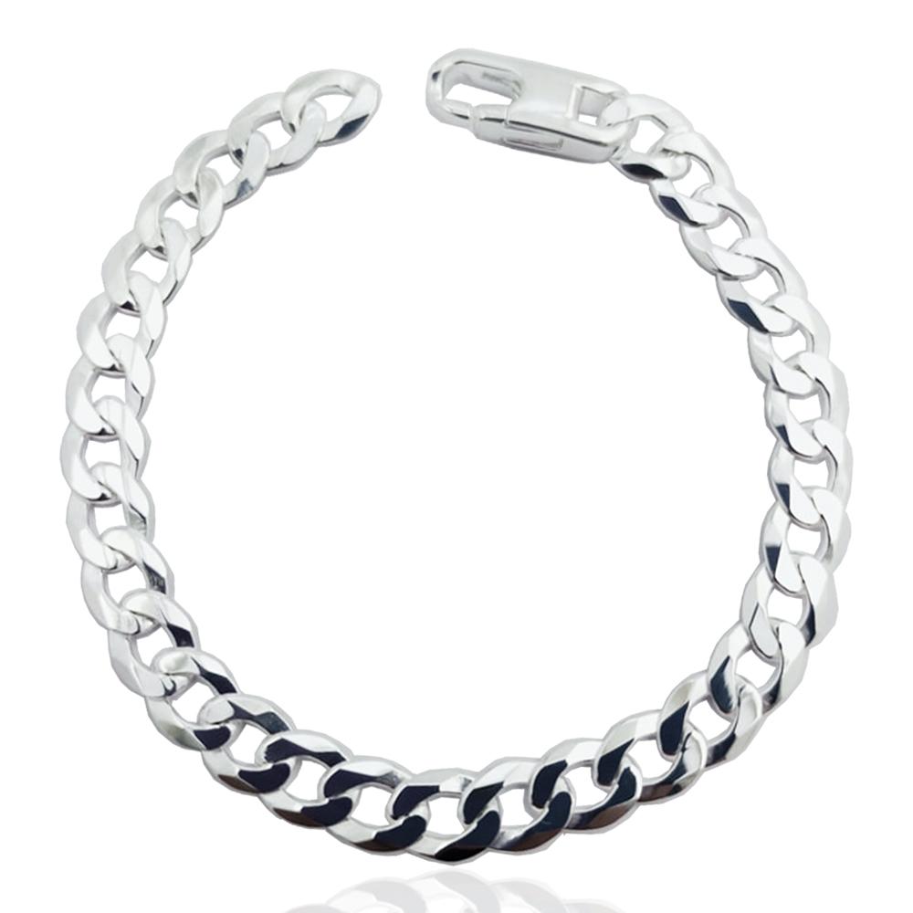 Bracciale grumetta flat mm 7  in argento 925 rodiato cm 19,5