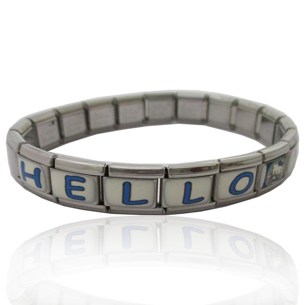 Bracciale hello kitty in acciaio estensibile con applicazioni smaltate