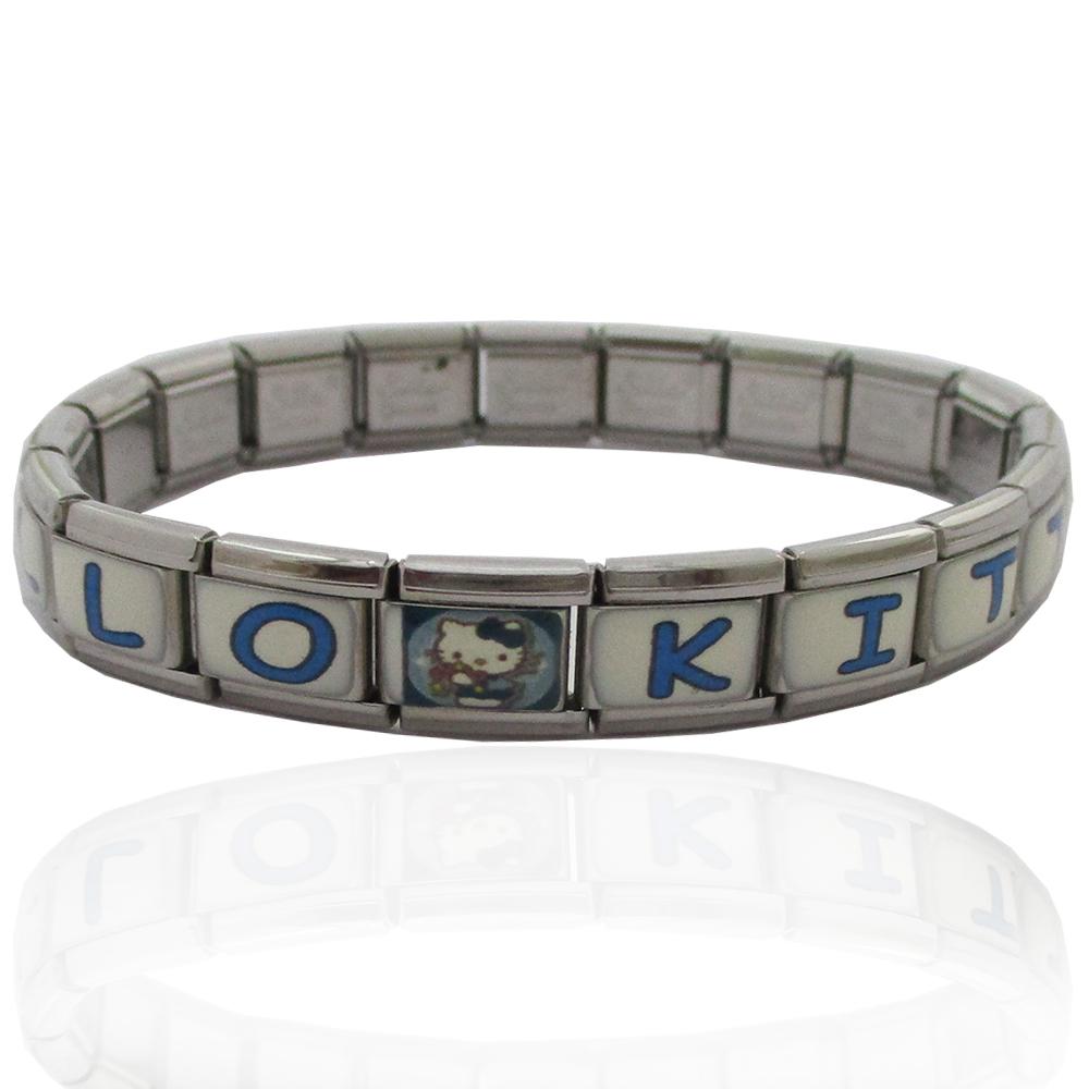 Bracciale hello kitty in acciaio estensibile con applicazioni smaltate