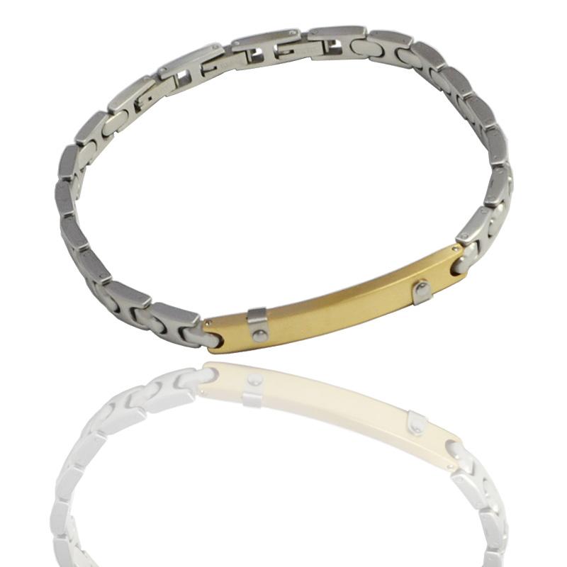 Bracciale in acciaio con targa mm 5 placcato oro satinata cm 19-21