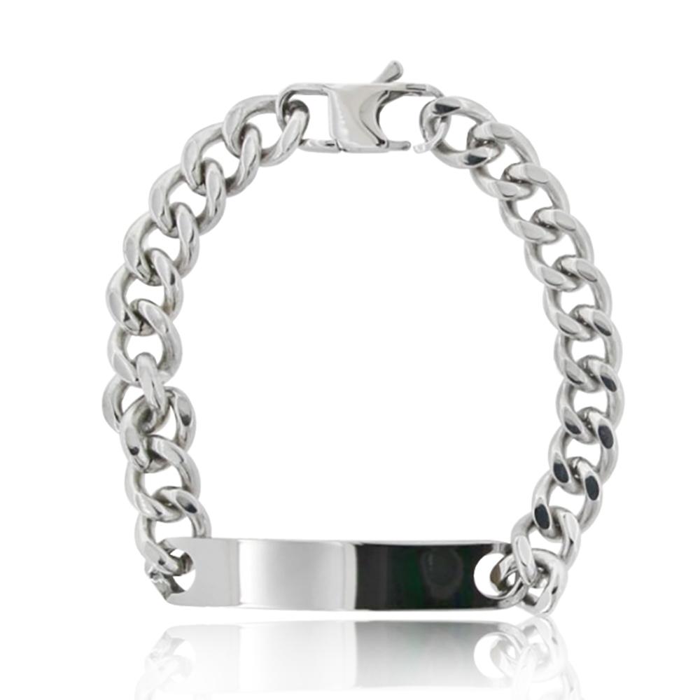 Bracciale da uomo maglia grumetta cm 22 in acciaio lucido con targa centrale mm 9 -personalizzazione gratis -