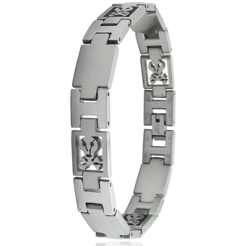 Bracciale in acciaio liscio-satinato mm 11 con teschio - incisione gratis -