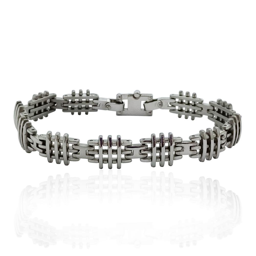 Bracciale in acciaio lucido cm 21 con maglia a rete mm 11x15
