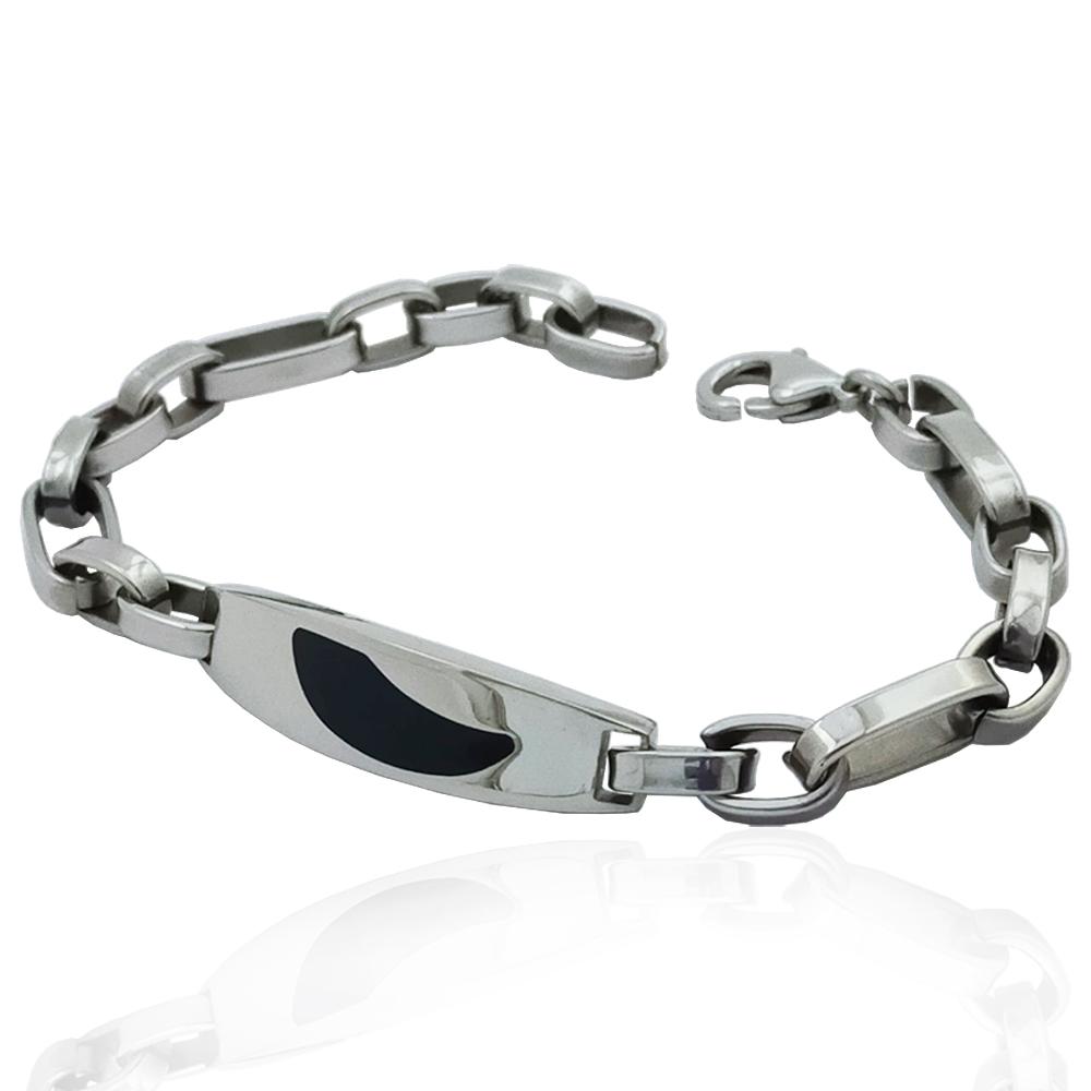 Bracciale in acciaio lucido cm 21 a maglia rolo' ovale con targa smaltata
