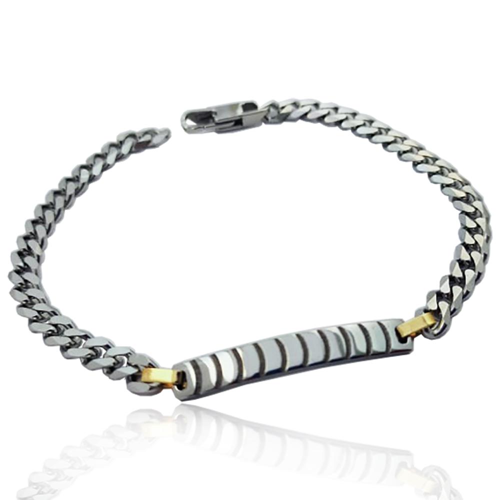Bracciale uomo grumetta mm 5 con targa in acciaio con elementi placcati oro
