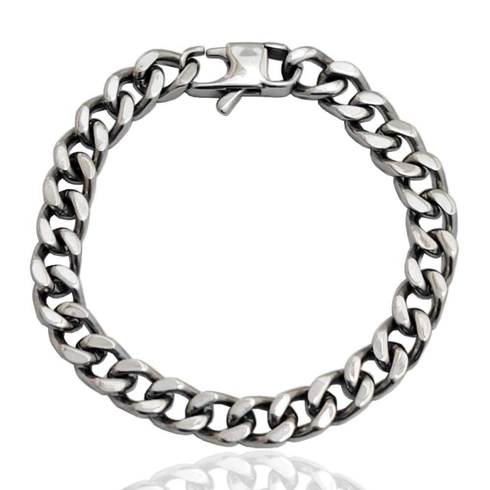 Bracciale da uomo in acciaio lucido cm 21 con maglia grumetta mm 8x4