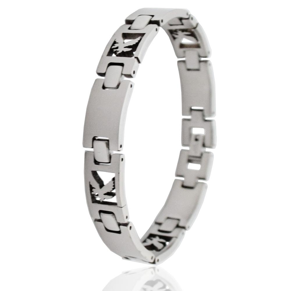 Bracciale con aquila reale in acciaio massiccio satinato cm 20 -personalizzabile-