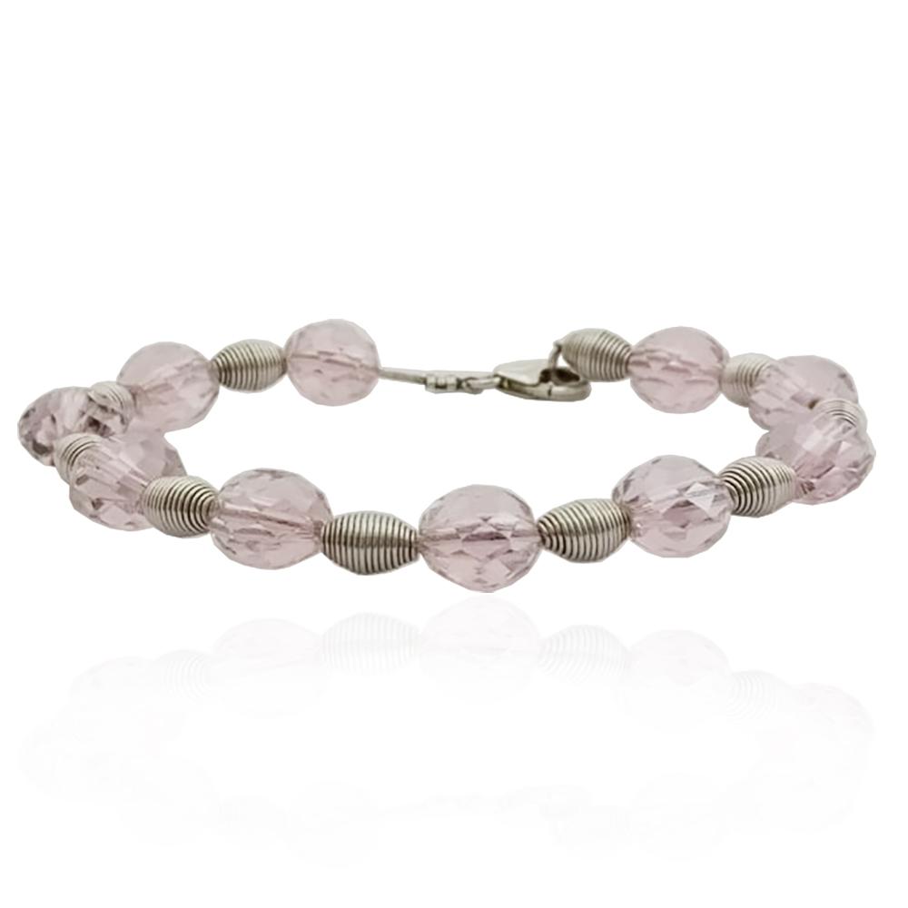 Bracciale in argento 925 con cristalli swarovski light rose mm 10 e con inserti a spirale