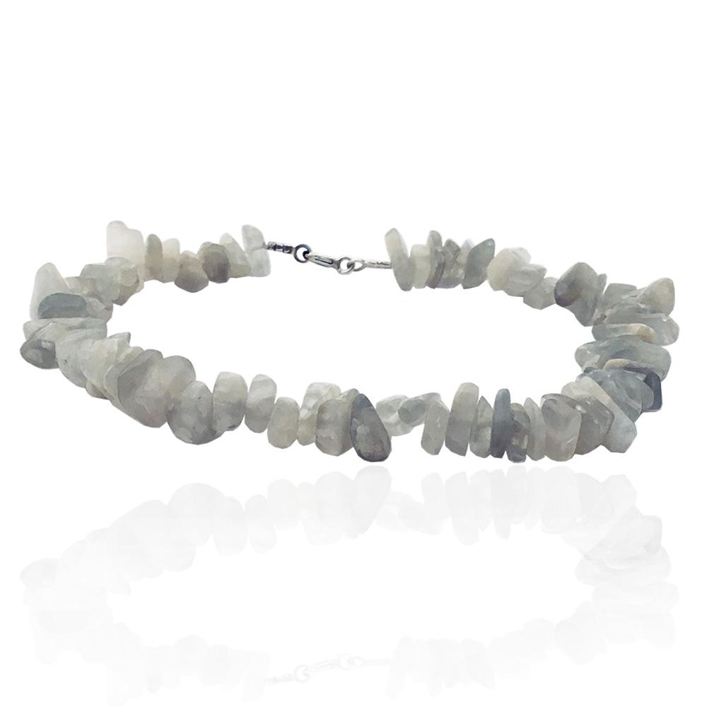 Bracciale con pietre dure naturali grigio-bianco con chiusura in argento titolo 925 cm 19