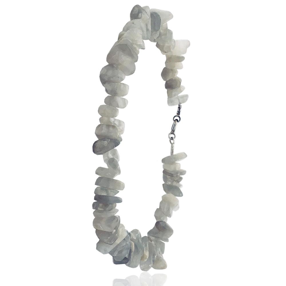 Bracciale con pietre dure naturali grigio-bianco con chiusura in argento titolo 925 cm 19