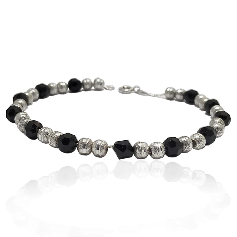 Bracciale in argento 925 con sfere da 5 mm e con cristalli swarovski jet faccettati