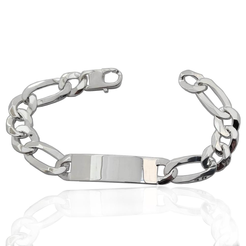 Bracciale con targa centrale mm 40x12 a maglia grumetta alternata 3+1 in argento 925 cm 22 - personalizzabile -