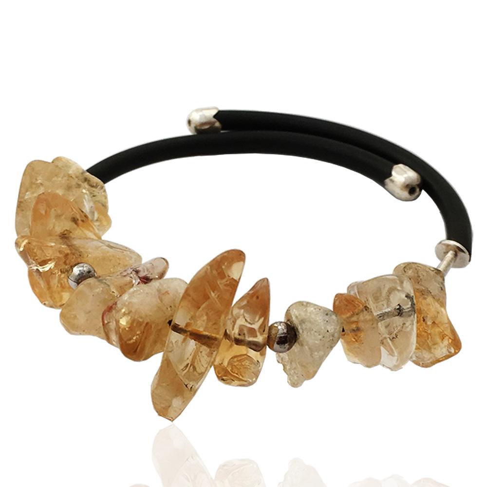 Bracciale donna in caucciù argento titolo 925 e pietre dure naturali giallo paglierino