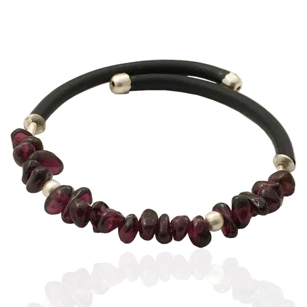 Bracciale donna in caucciù argento titolo 925 e pietre dure naturali colore rosso violaceo