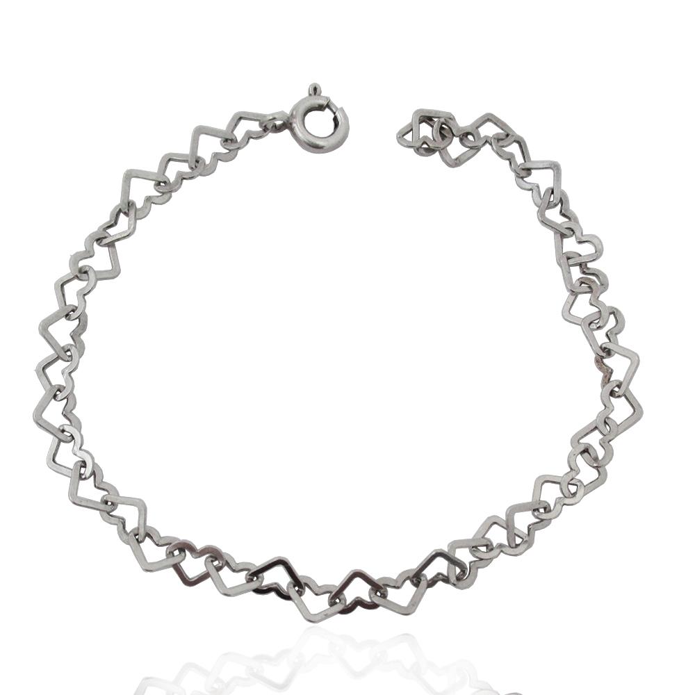 Bracciale con maglia a cuore mm 6x5 in argento 925 rodiato cm 18