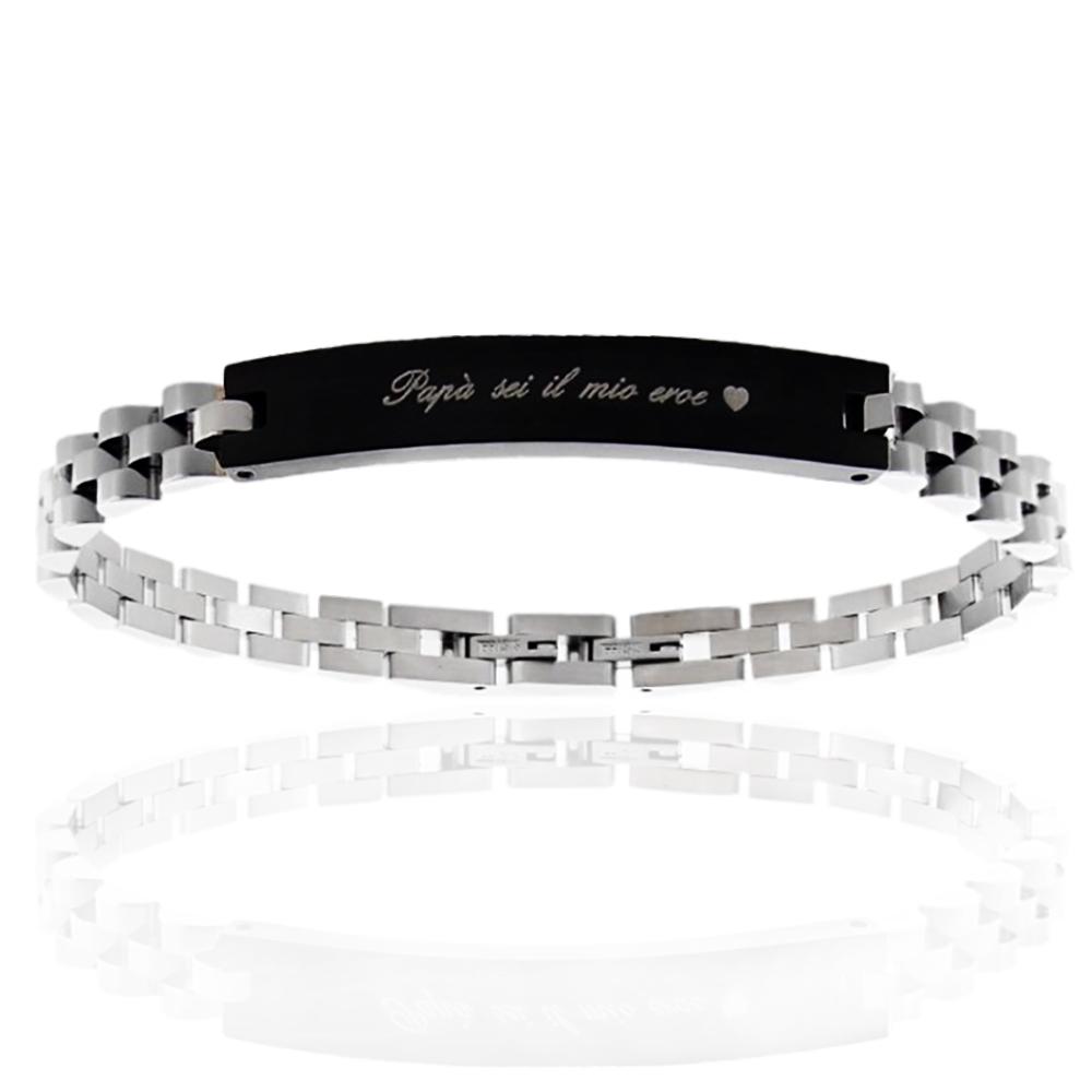 Bracciale in acciaio lucido con targa papà sei il mio eroe con maglia jubilee cm 21