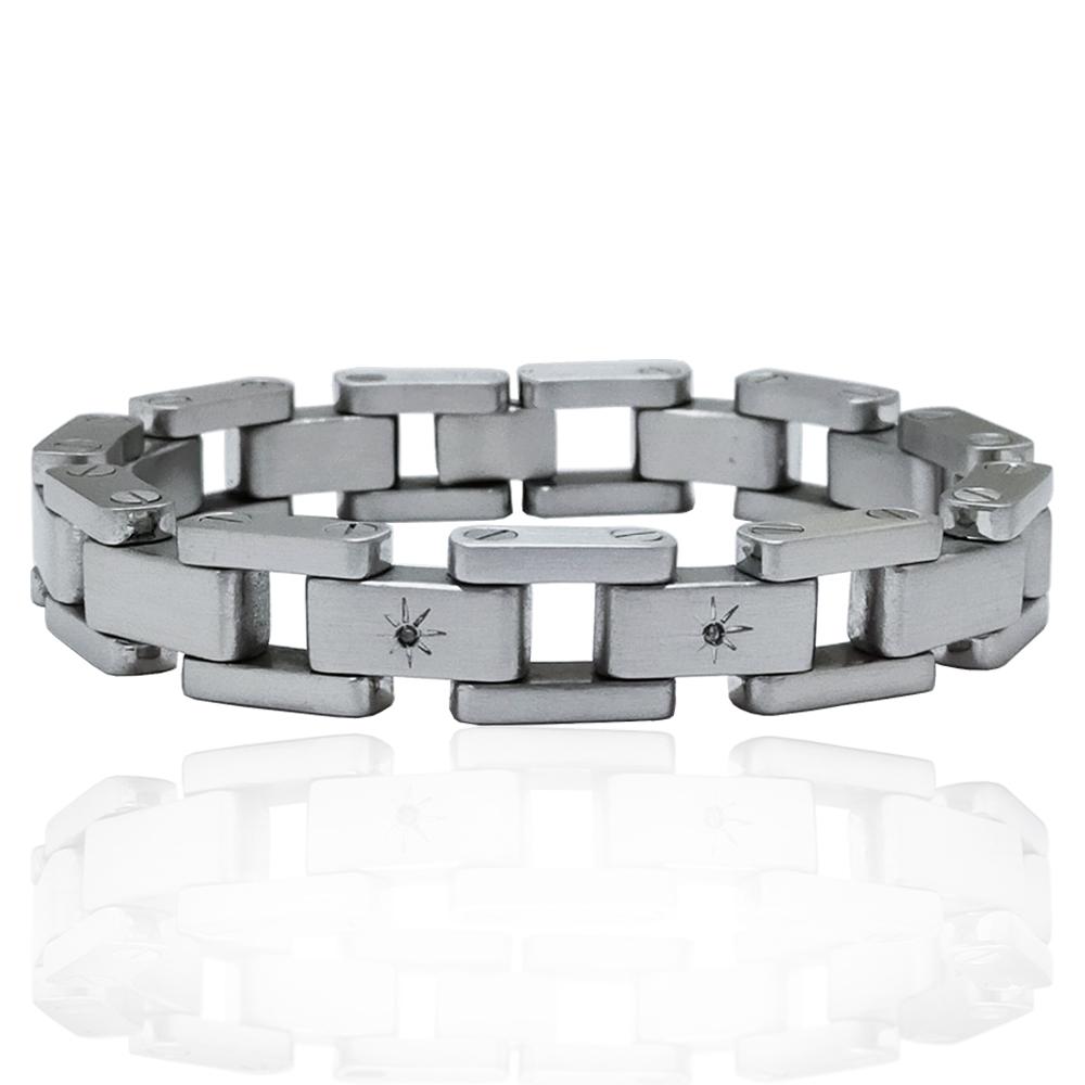 Bracciale uomo mm 13 cm 21 in acciaio satinato con diamanti naturali ct. 0,02