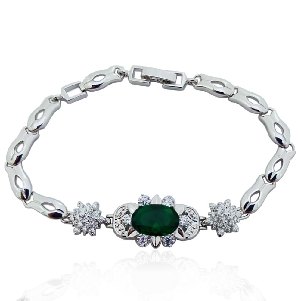 Bracciale modello kate in metallo argentato con zirconi bianchi e verde centrale