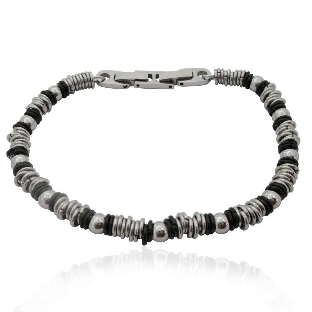 Bracciale multi anellini mm 5 in acciaio con elementi placcato rutenio con doppia chiusura