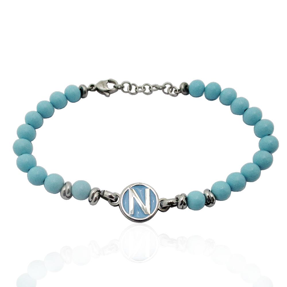 Bracciale napoli a sfere in acciaio lucido con smalto azzurro e pasta di turchese cm 22