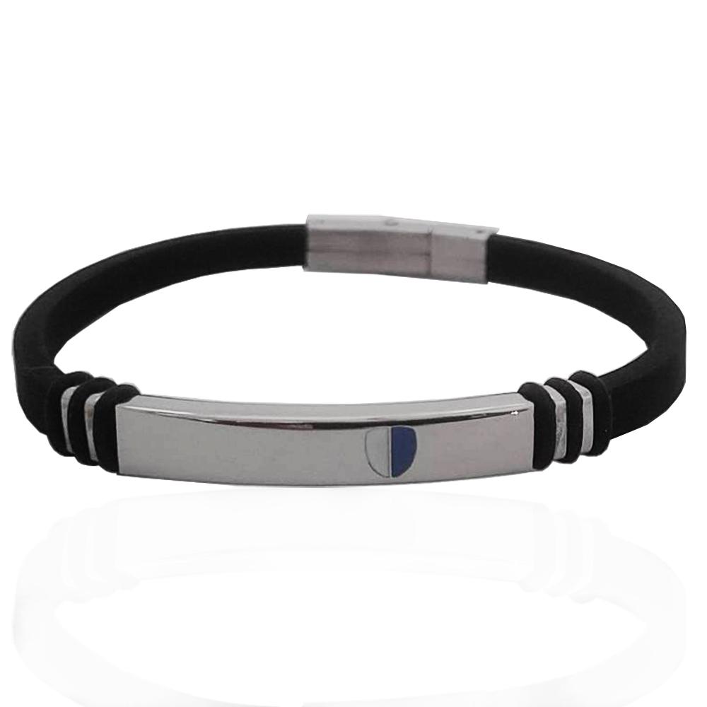 Bracciale napoli in caucciu' cm 21 con targa in acciaio lucido smaltata