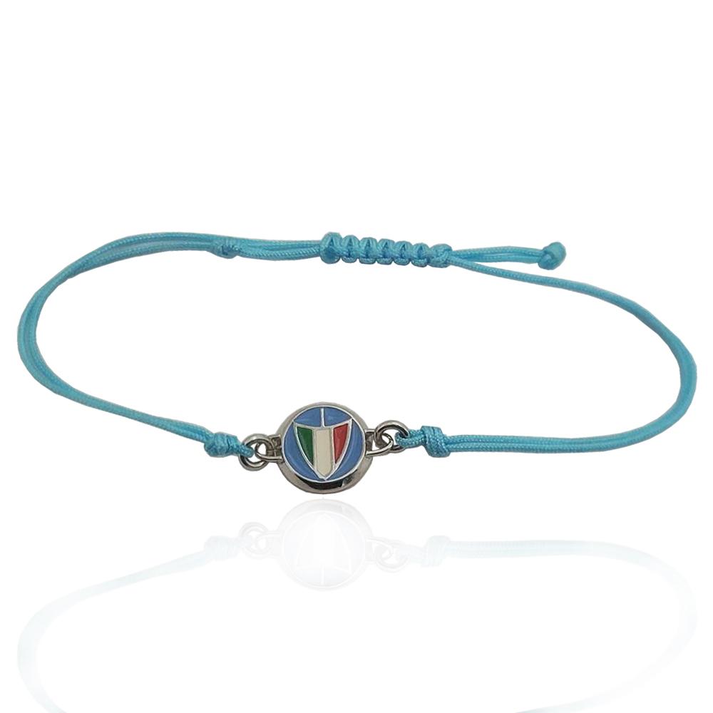 Bracciale napoli tricolore con cinturino in seta con nodo macramè e ciondolo centrale in argento 925 rodiato e smaltato