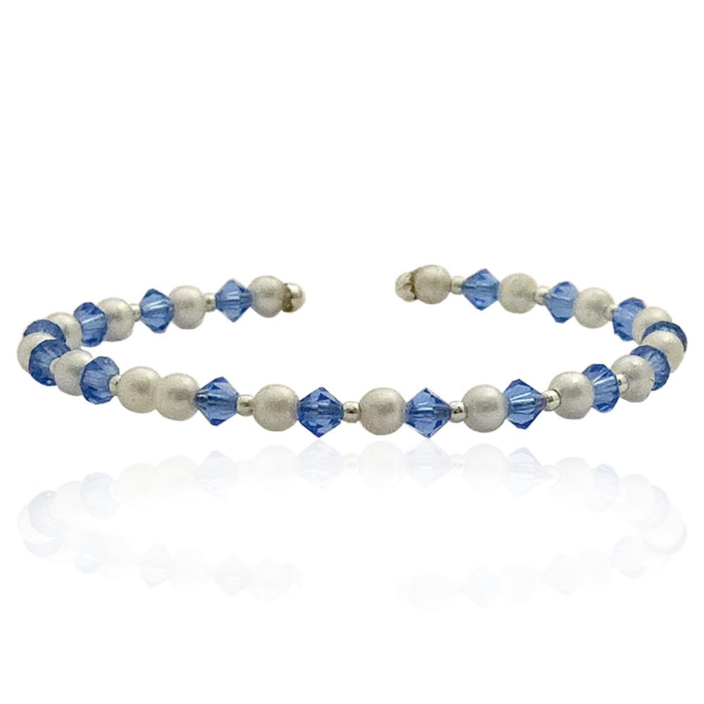Bracciale rigido con perline cristallo swarovski sapphire mm 4 e tramezzi in argento 925