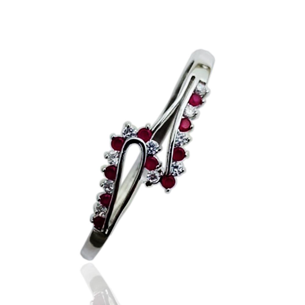Bracciale rigido alla schiava in metallo argentato con zirconi bianchi e rosso violaceo