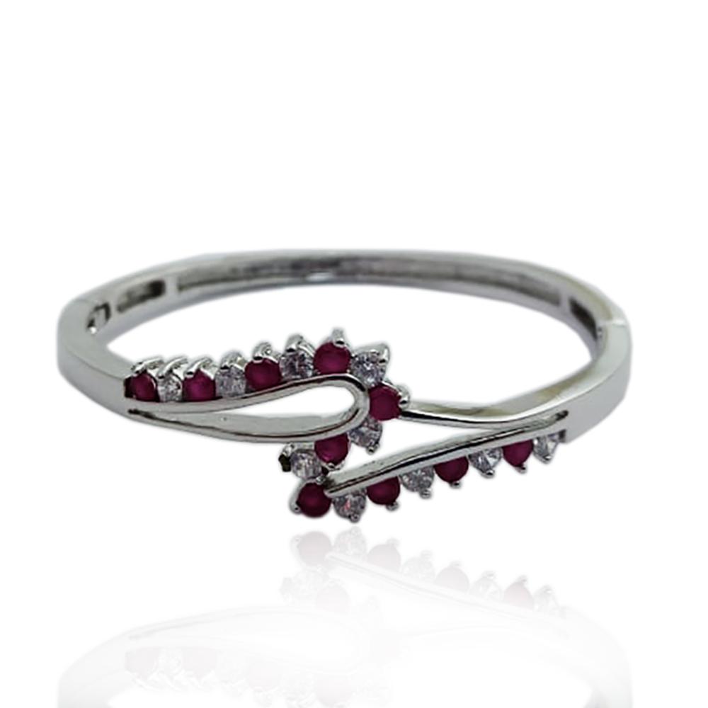 Bracciale rigido alla schiava in metallo argentato con zirconi bianchi e rosso violaceo