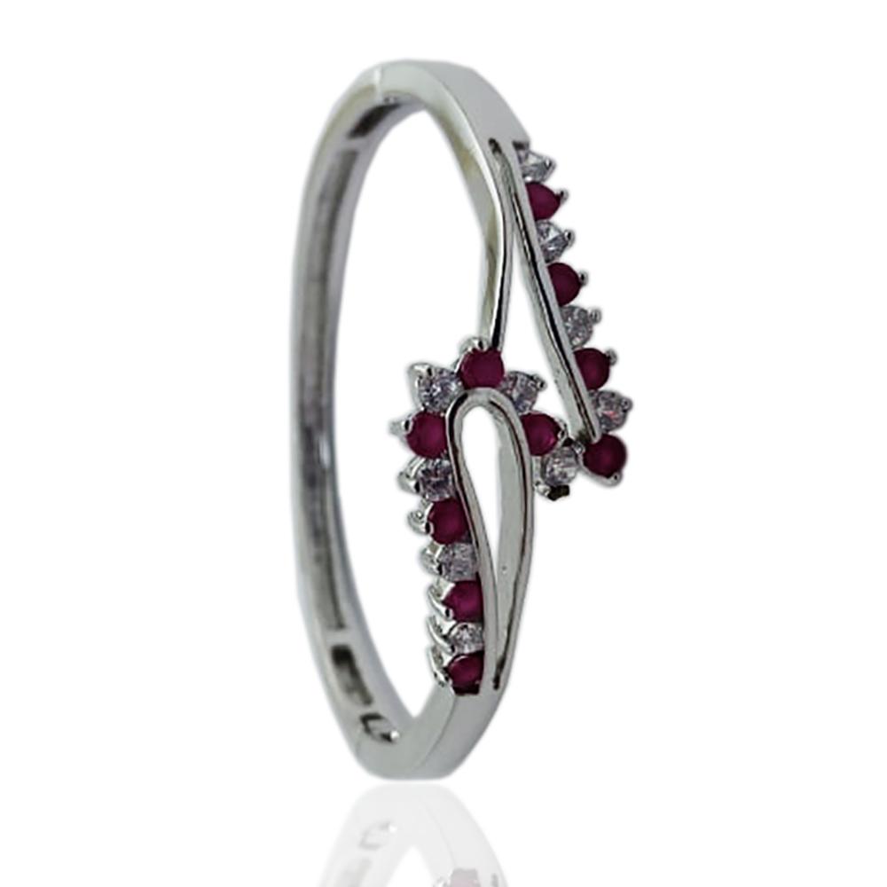 Bracciale rigido alla schiava in metallo argentato con zirconi bianchi e rosso violaceo