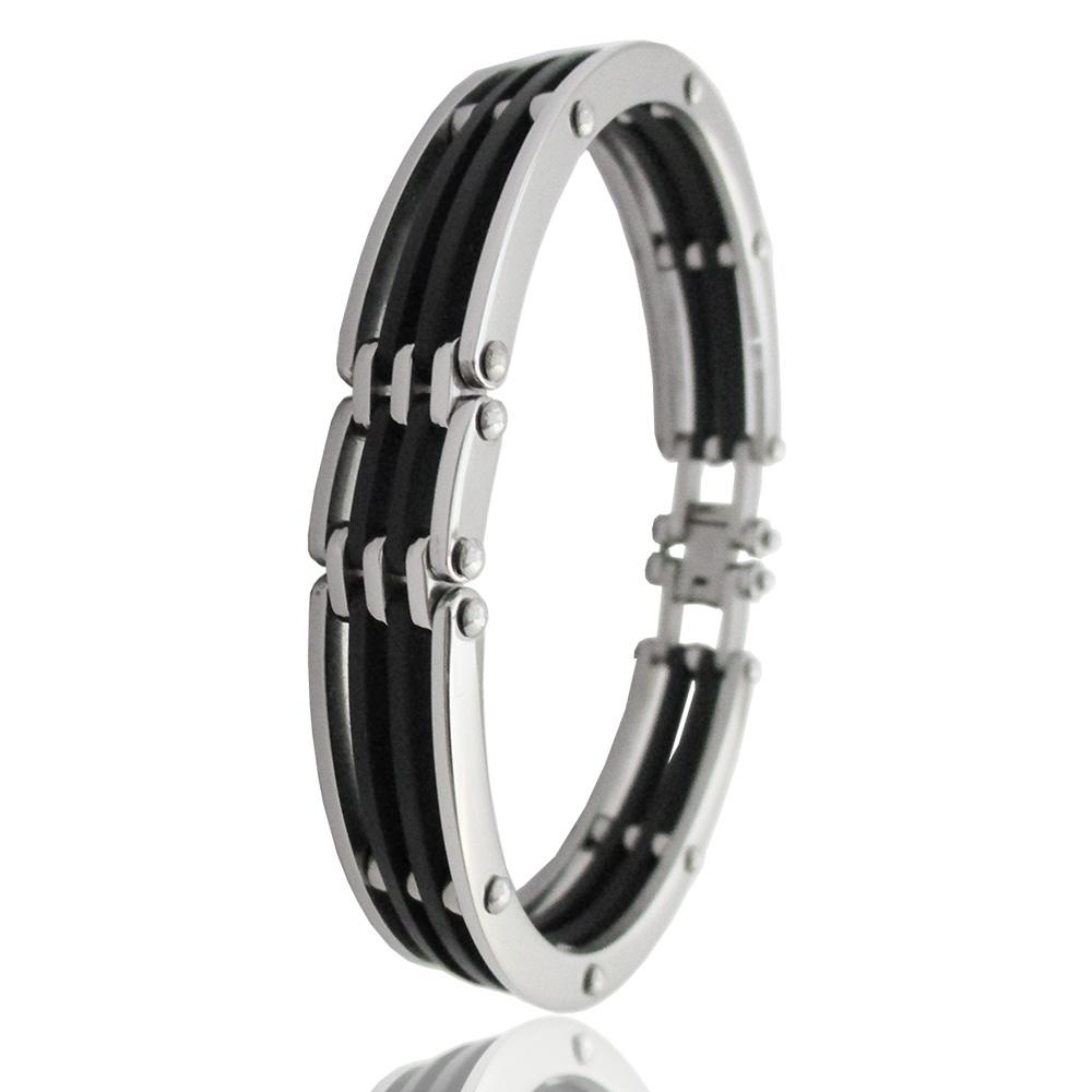 Bracciale rigido mm 11 in acciaio lucido con inserti in caucciù