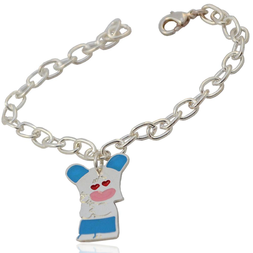 Bracciale maglia rolo' ovale in acciaio chirurgico con targhetta hello spank azzurra da personalizzare