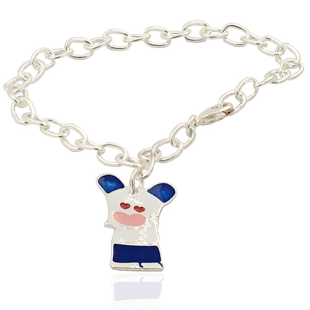 Bracciale maglia rolo' ovale in acciaio chirurgico con targhetta hello spank blu da personalizzare