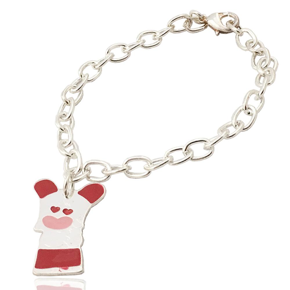 Bracciale maglia rolo' ovale in acciaio chirurgico con targhetta hello spank rosso da personalizzare