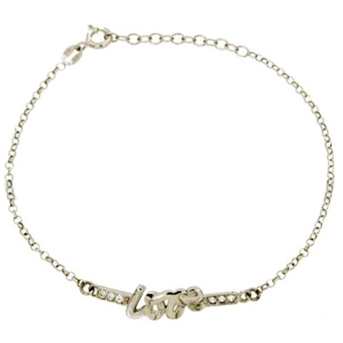 Bracciale rolo' diamantata con love in argento 925 rodiato e zirconi bianchi