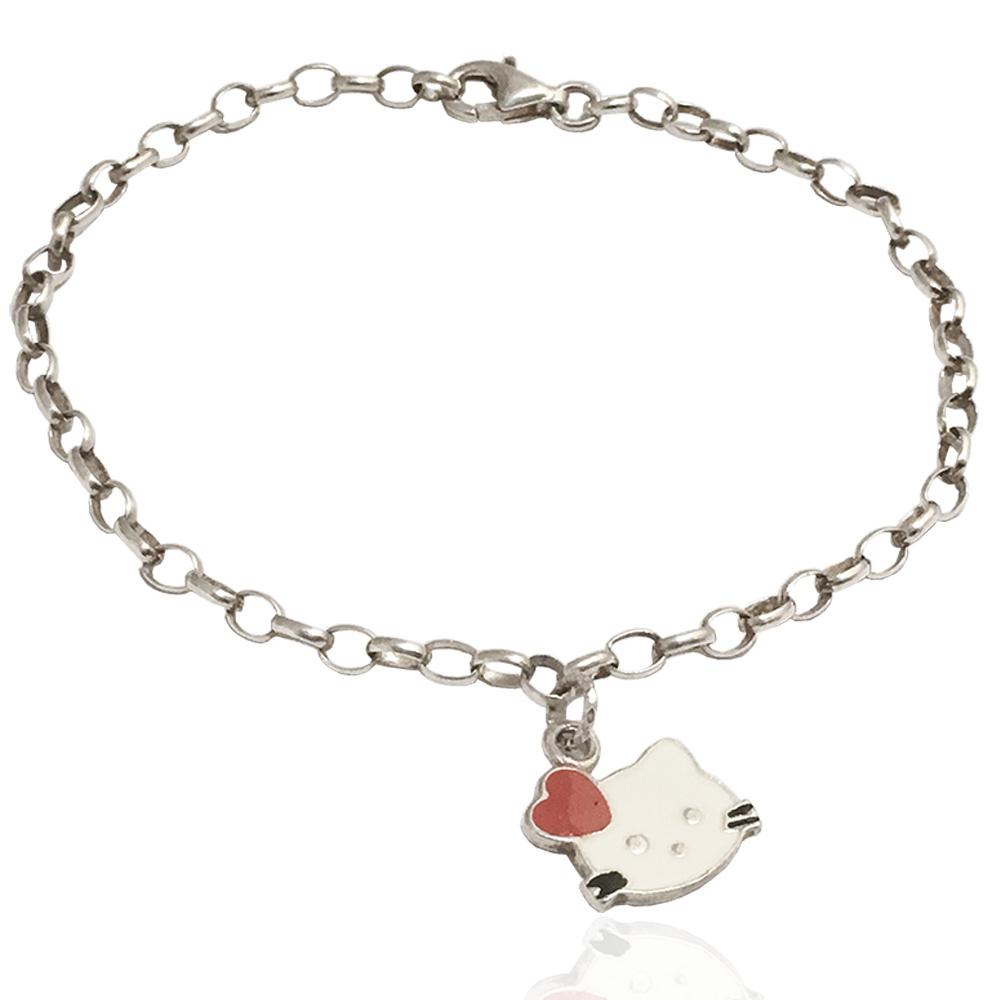 Bracciale rolo' hello kitty con cuore rosso in argento titolo 925 smaltato a fuoco