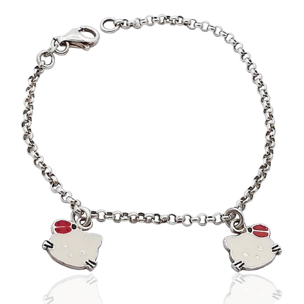 Bracciale rolo' hello kitty con coccinella rossa in argento titolo 925 smaltato a fuoco