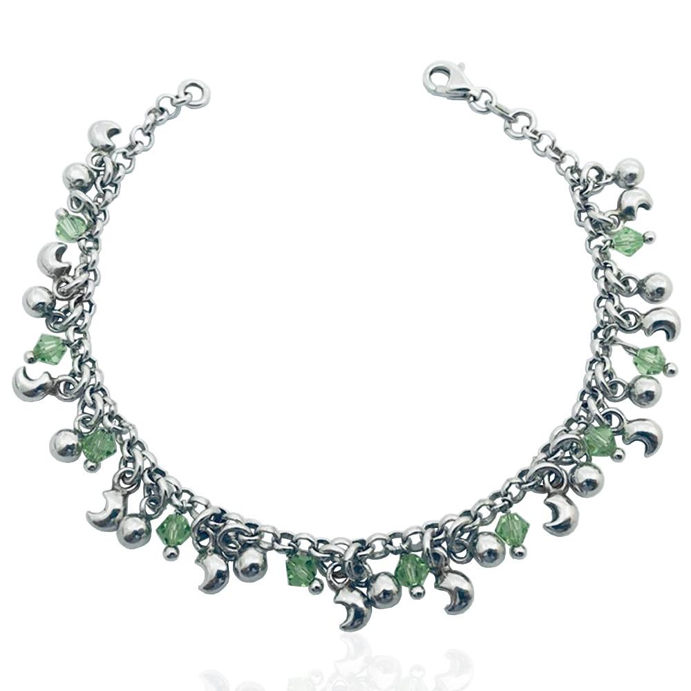 Bracciale rolo' mm 3 in argento 925 rodiato cm 19 con pendenti charms swarovski, luna e sfera
