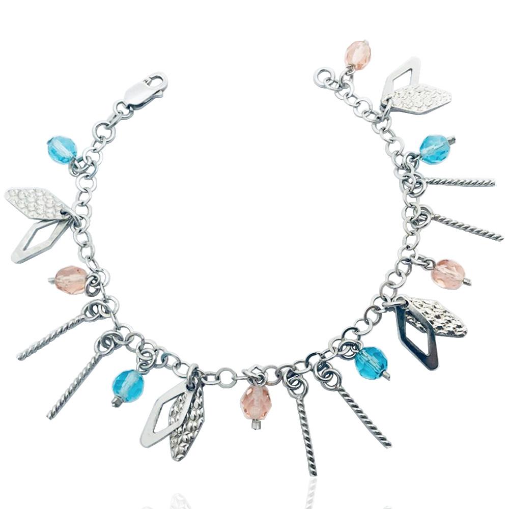 Bracciale rolo' mm 4 in argento 925 rodiato cm 19 ricco di pendenti charms
