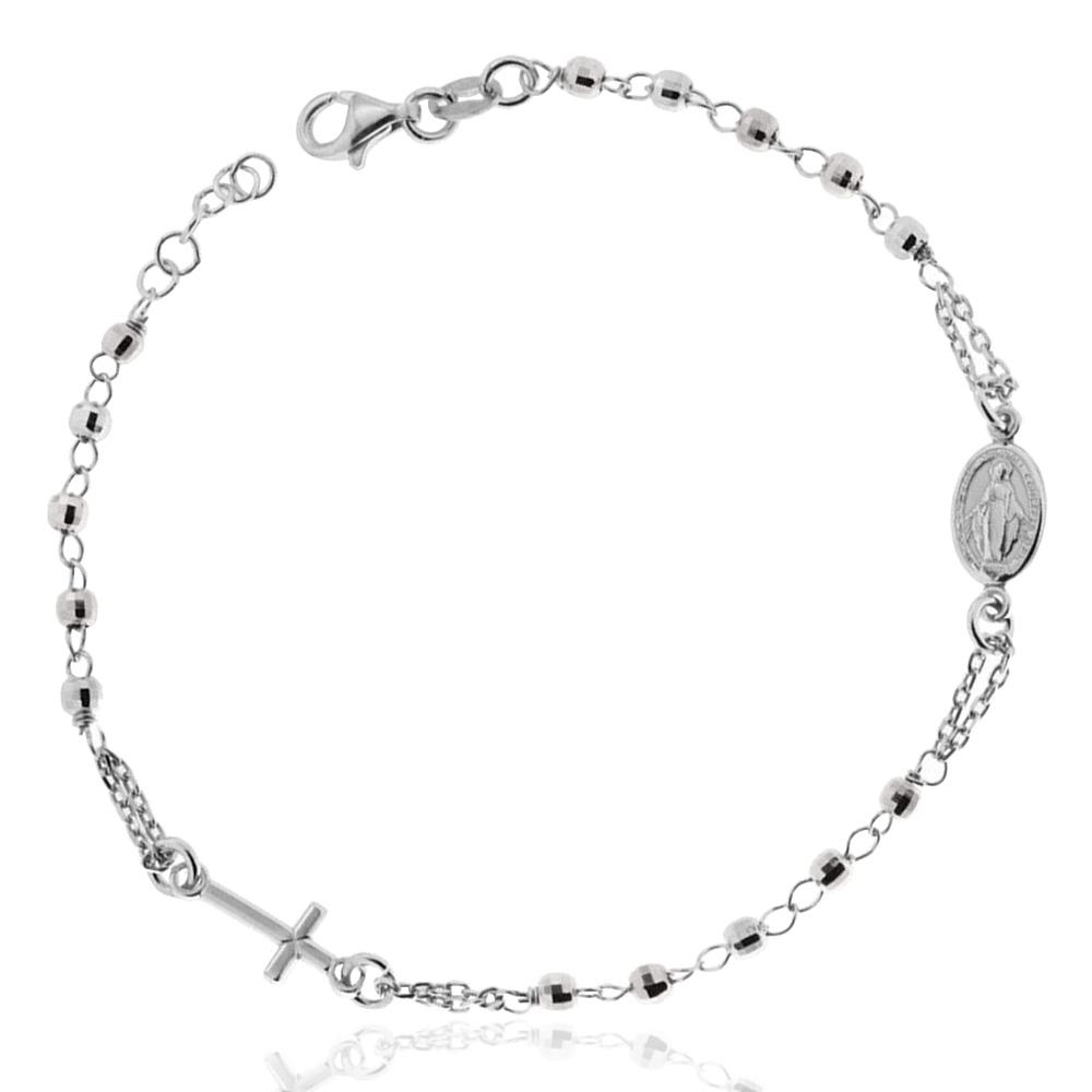 Bracciale rosario a giro totale con pallina faccettata da mm 3 cm 20 in argento rodiato 925