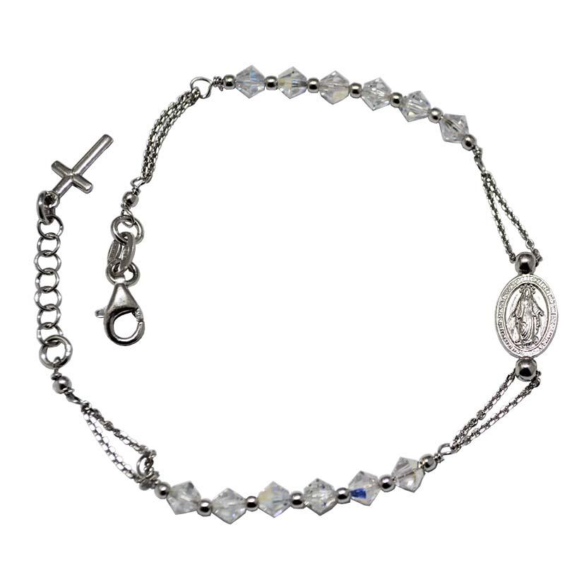 Bracciale rosario con swarovski aurore boreale mm 4 in argento 925 rodiato cm 21