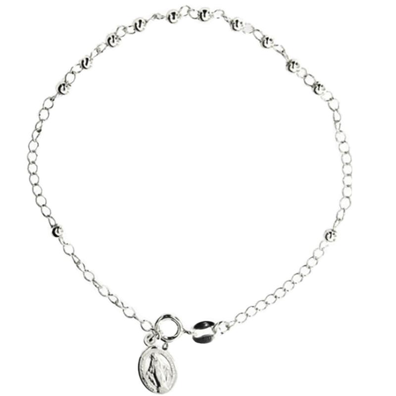 Bracciale rosario argento 925 con pallina liscia mm 3 e medaglia miracolosa mm 14x8