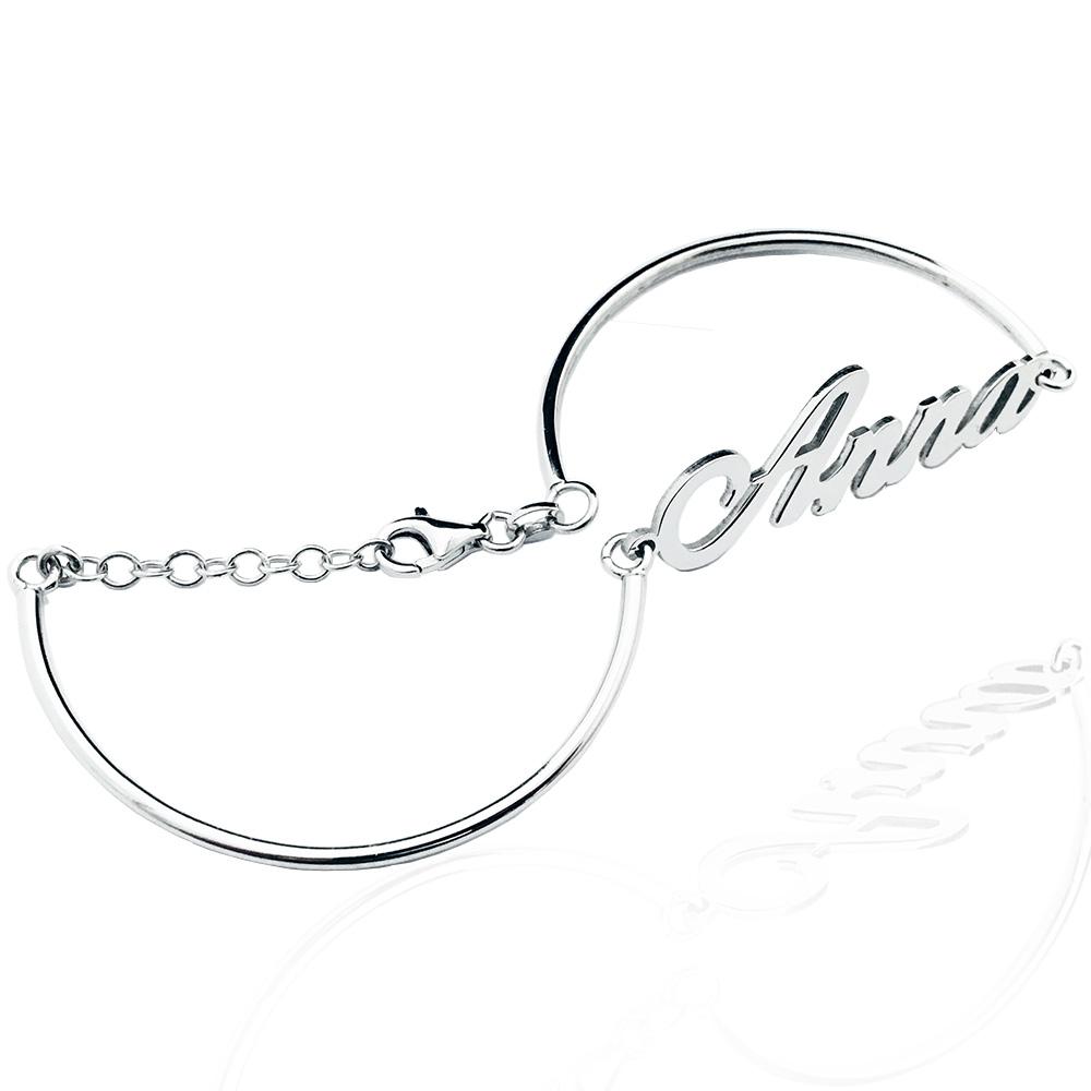 Bracciale semi rigido con nome con cinturino a canna tonda in argento 925 rodiato - tutti i nomi -