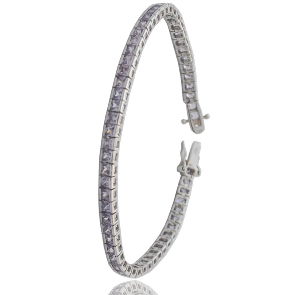 Bracciale tennis carre' mm 4 in argento 925 rodiato con zirconi viola cm 20